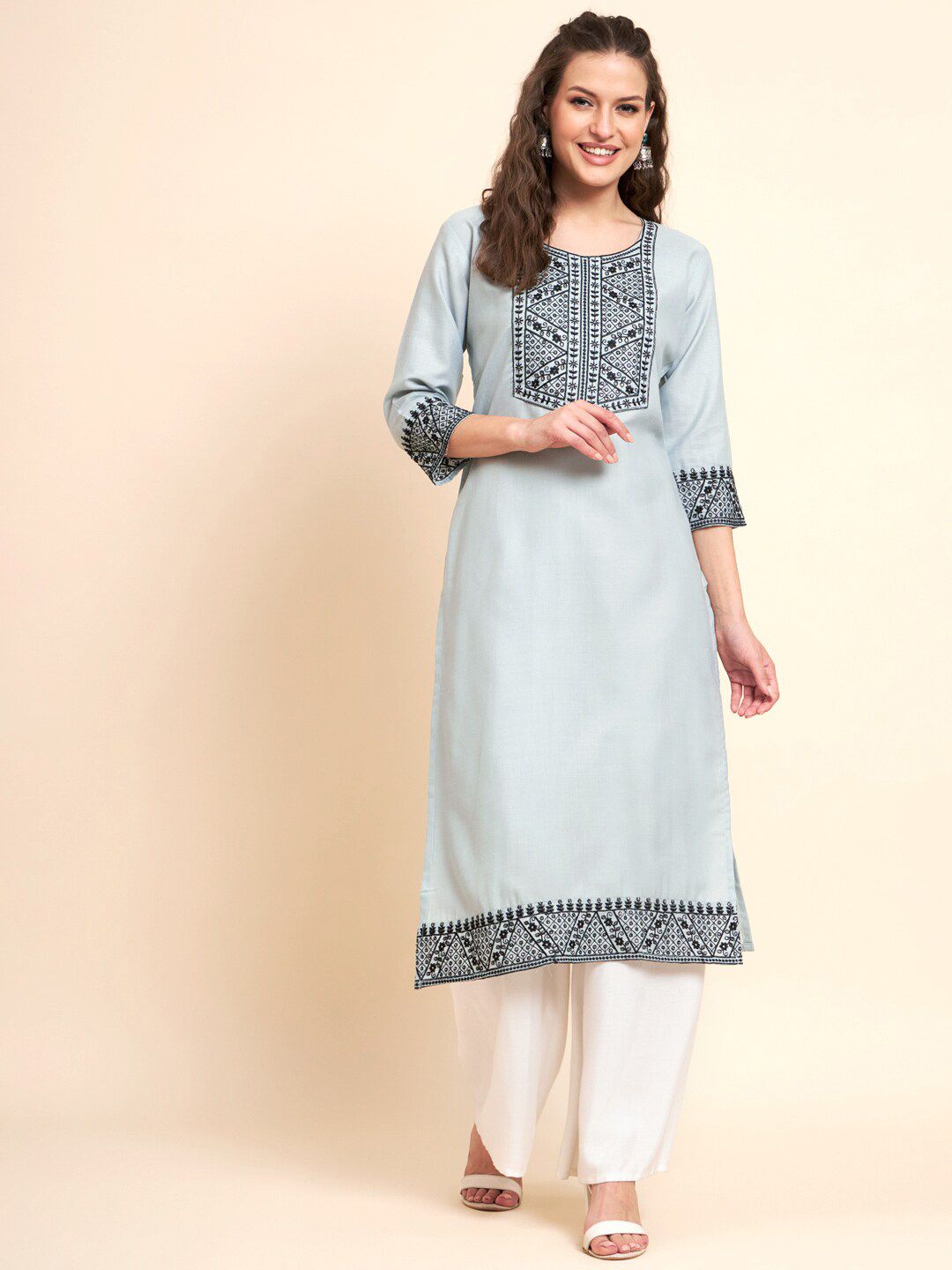 VAIRAGEE Ethnic Motifs Yoke Design Sequined Thread Work Pure Cotton Kurta-picture-33