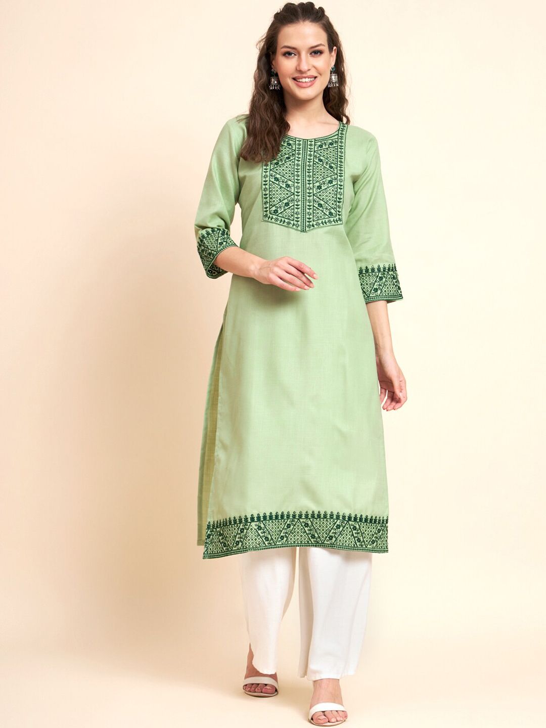 VAIRAGEE Ethnic Motifs Yoke Design Sequined Thread Work Pure Cotton Kurta-picture-31