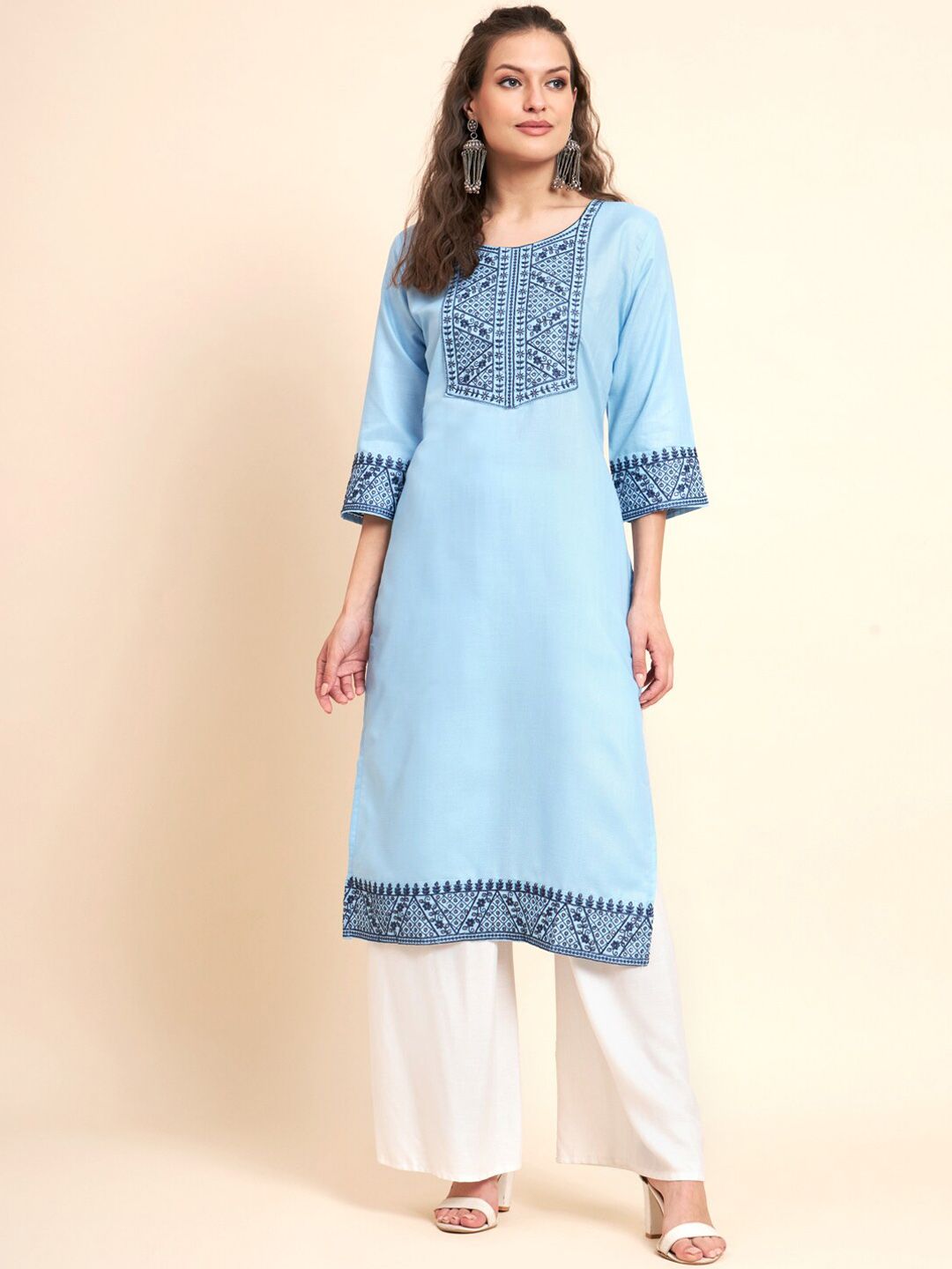 VAIRAGEE Ethnic Motifs Yoke Design Sequined Thread Work Pure Cotton Kurta-picture-56