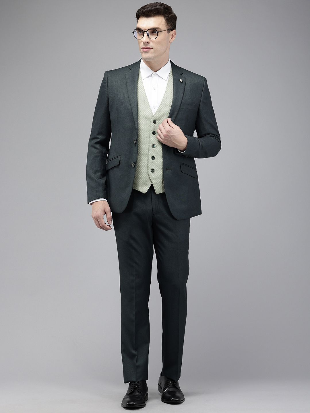 Park Avenue Self Design Textured Single Breasted Super Slim Fit 3-Peice Formal Suit-picture-22