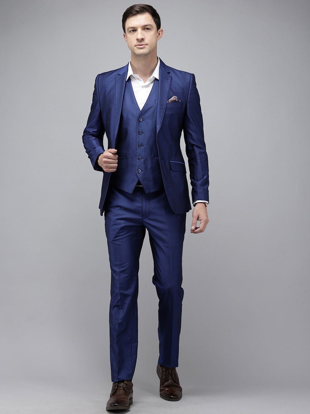 Park Avenue Self Design Textured Single Breasted Super Slim Fit 3 Piece Party Suits-picture-34