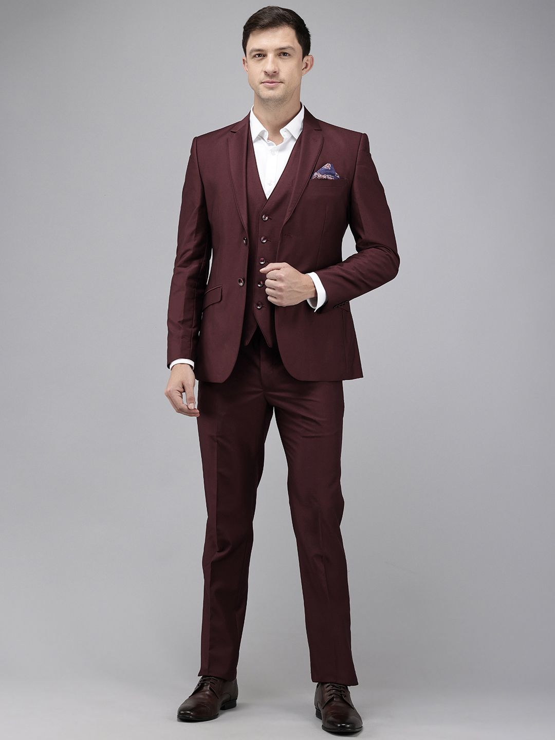 Park Avenue Self Design Single Breasted Super Slim Fit 3 Piece Party Suits-picture-28