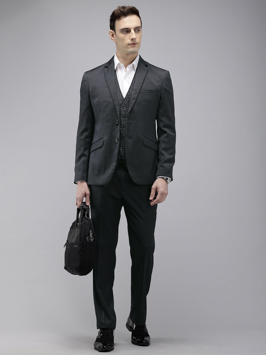 Park Avenue Self Design Contemporary Fit 3 Piece Party Suit-picture-28