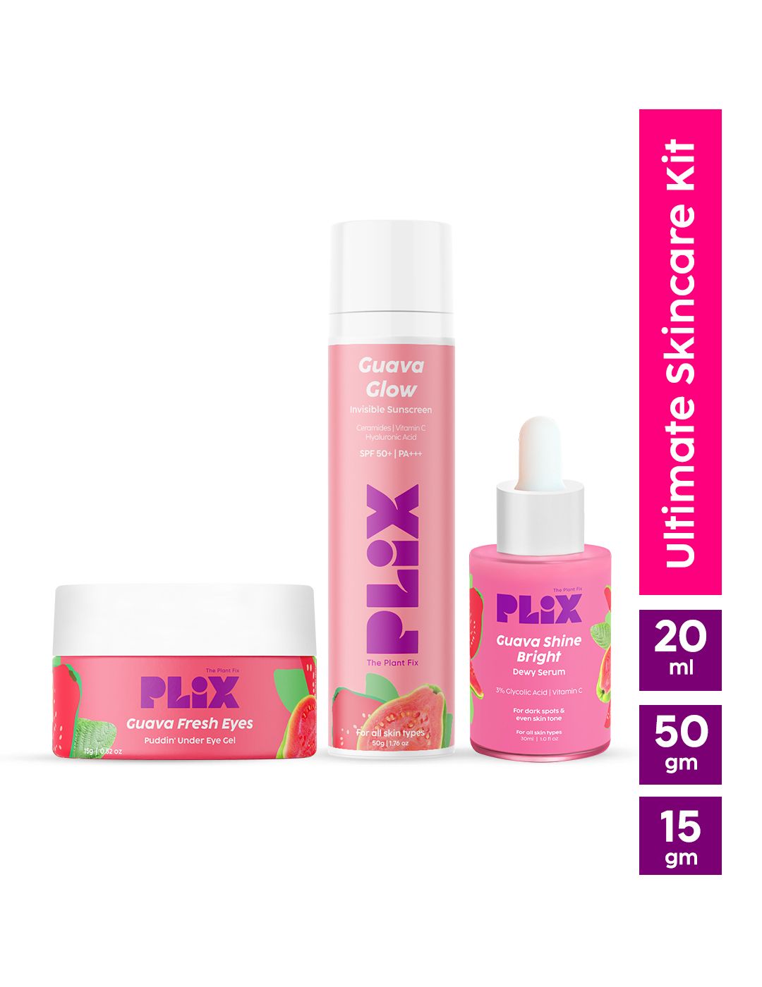 PLIX THE PLANT FIX Guava Glycolic Serum-30ml, Guava Sunscreen-50g, Guava Under Eye Gel-15g-image-27
