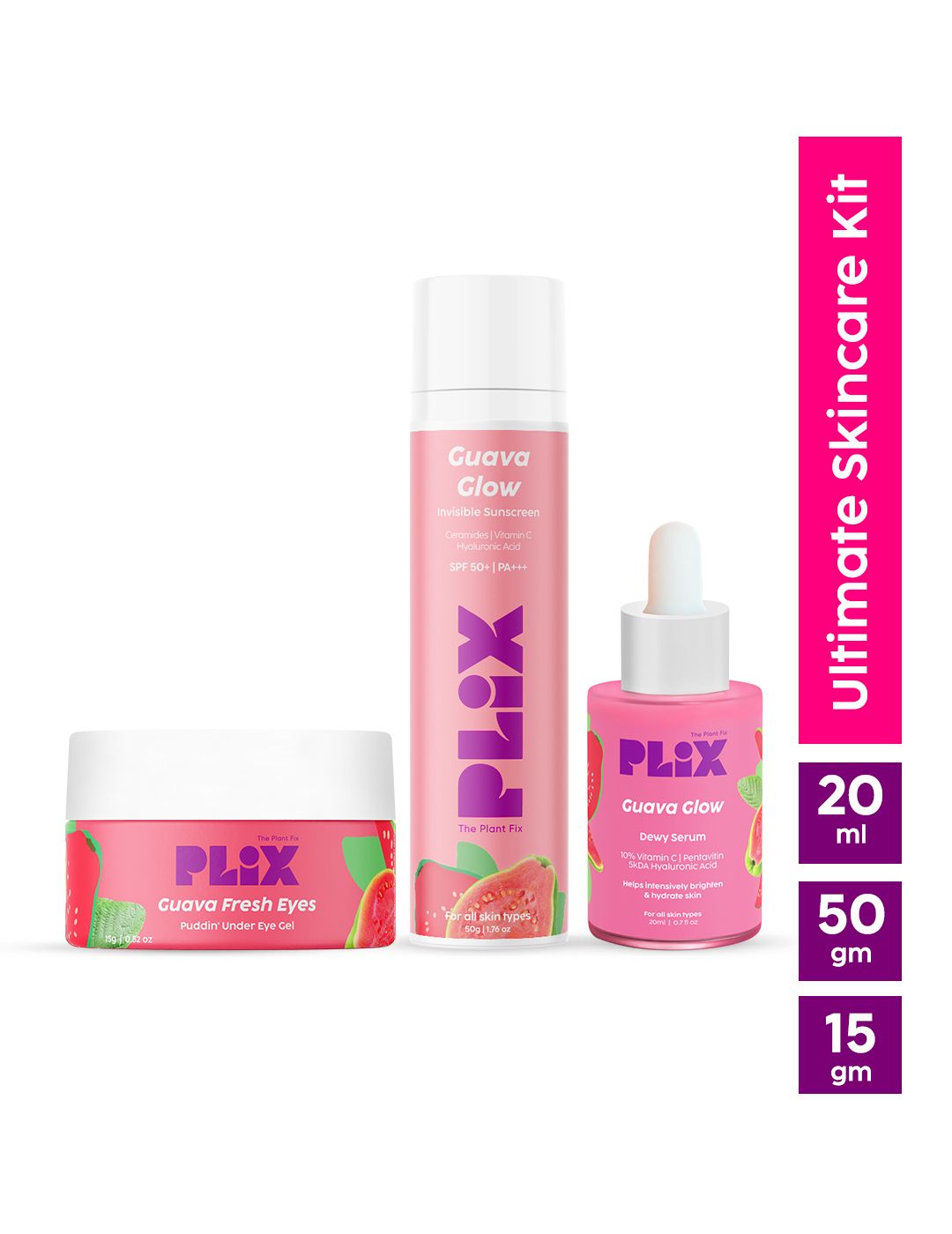 PLIX THE PLANT FIX Guava Glow Trio- Dewy Face Serum 20ml+ Sunscreen 50g+ Under Eye Gel 15g-picture-25