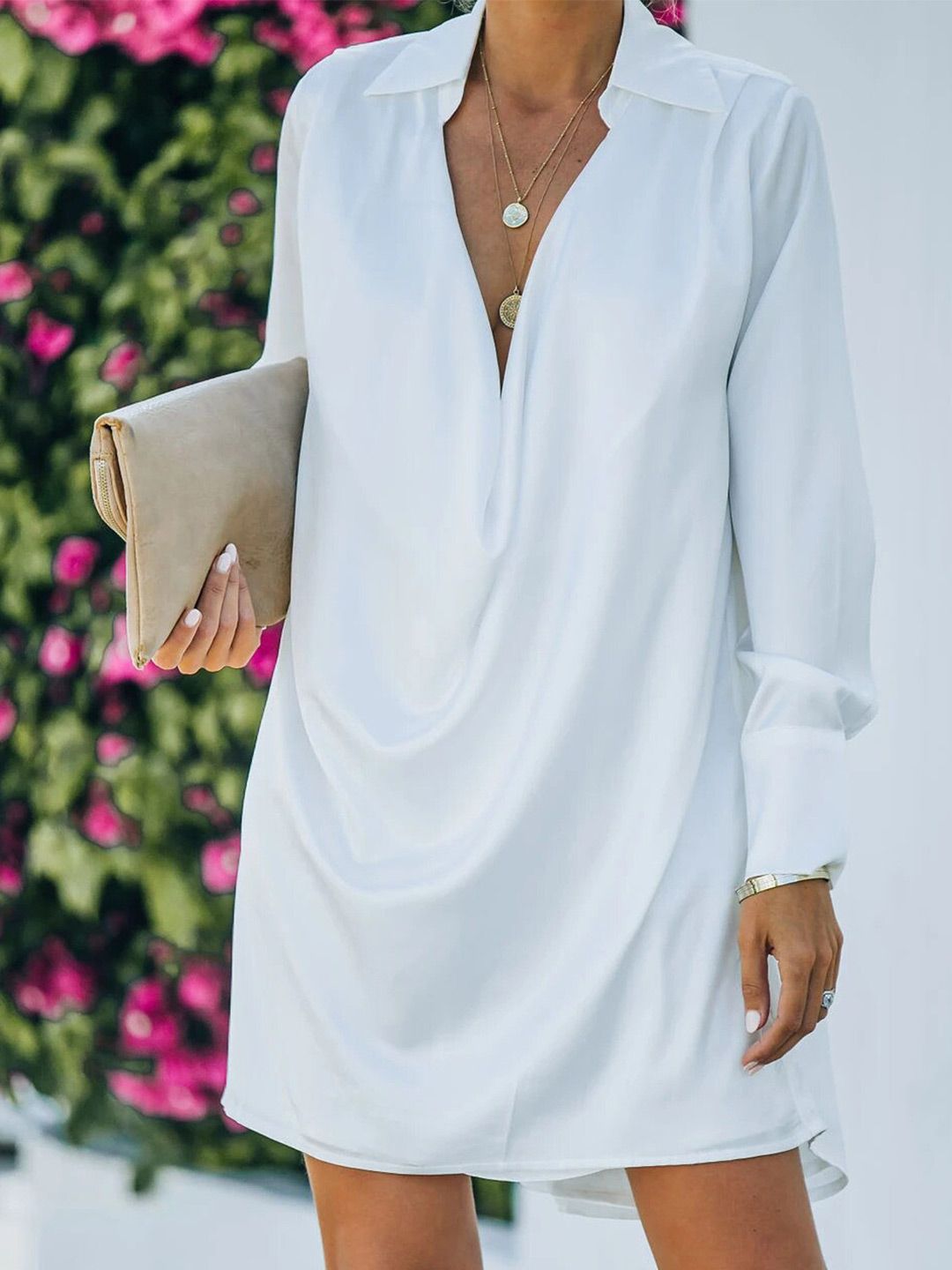 StyleCast White Shirt Collar Cuffed Sleeves A-Line Dress-picture-41