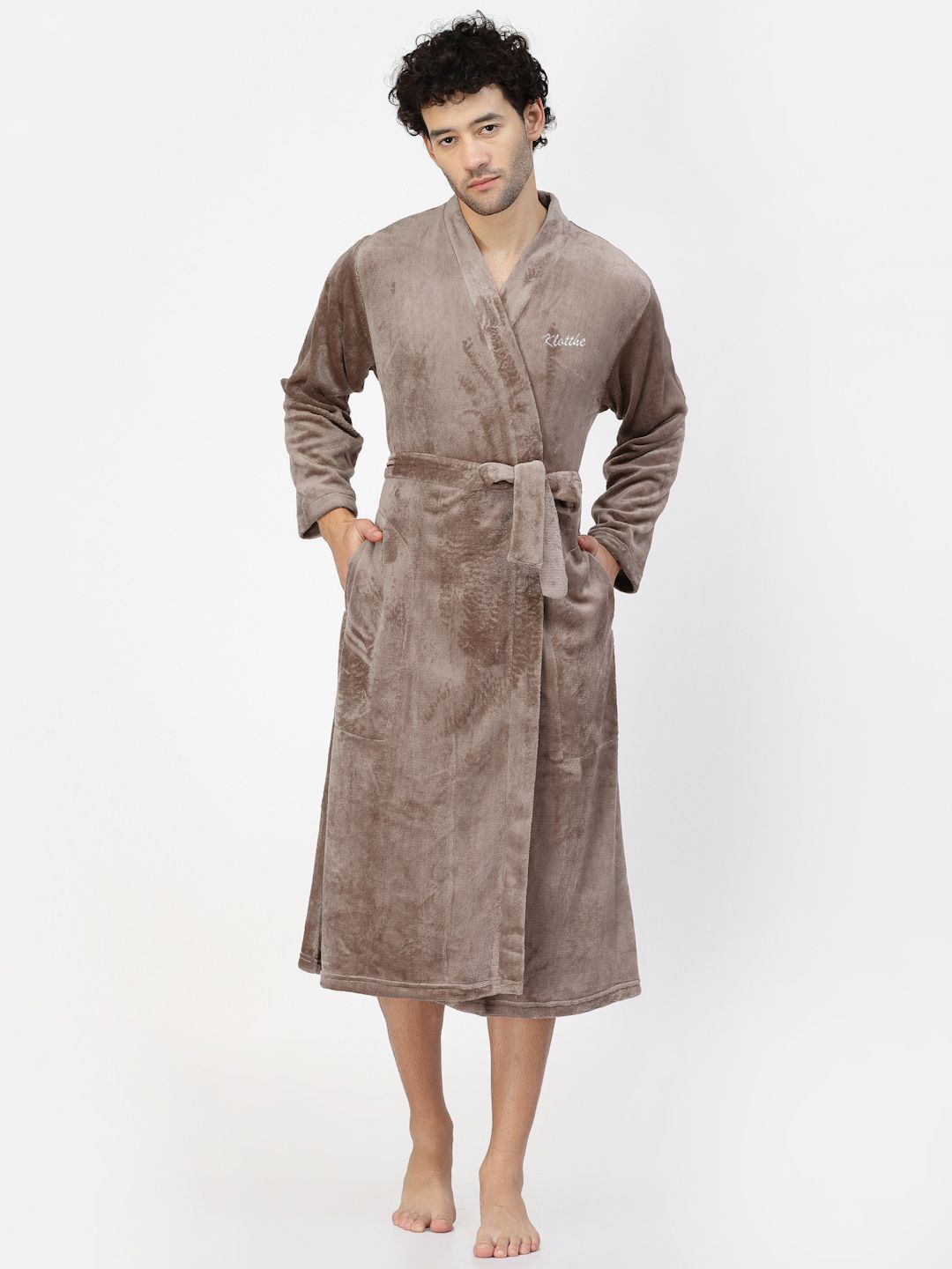 KLOTTHE Men Wool Bath Robe With Belt