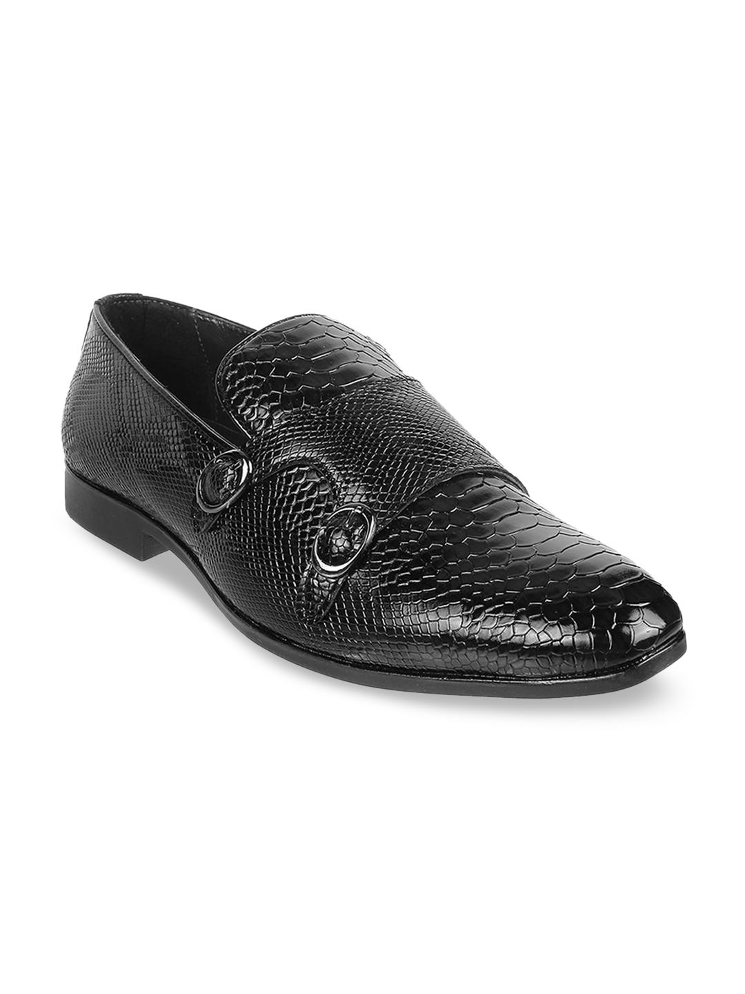 Metro Men Textured Formal Monk Shoes With Buckle Detail-image-7