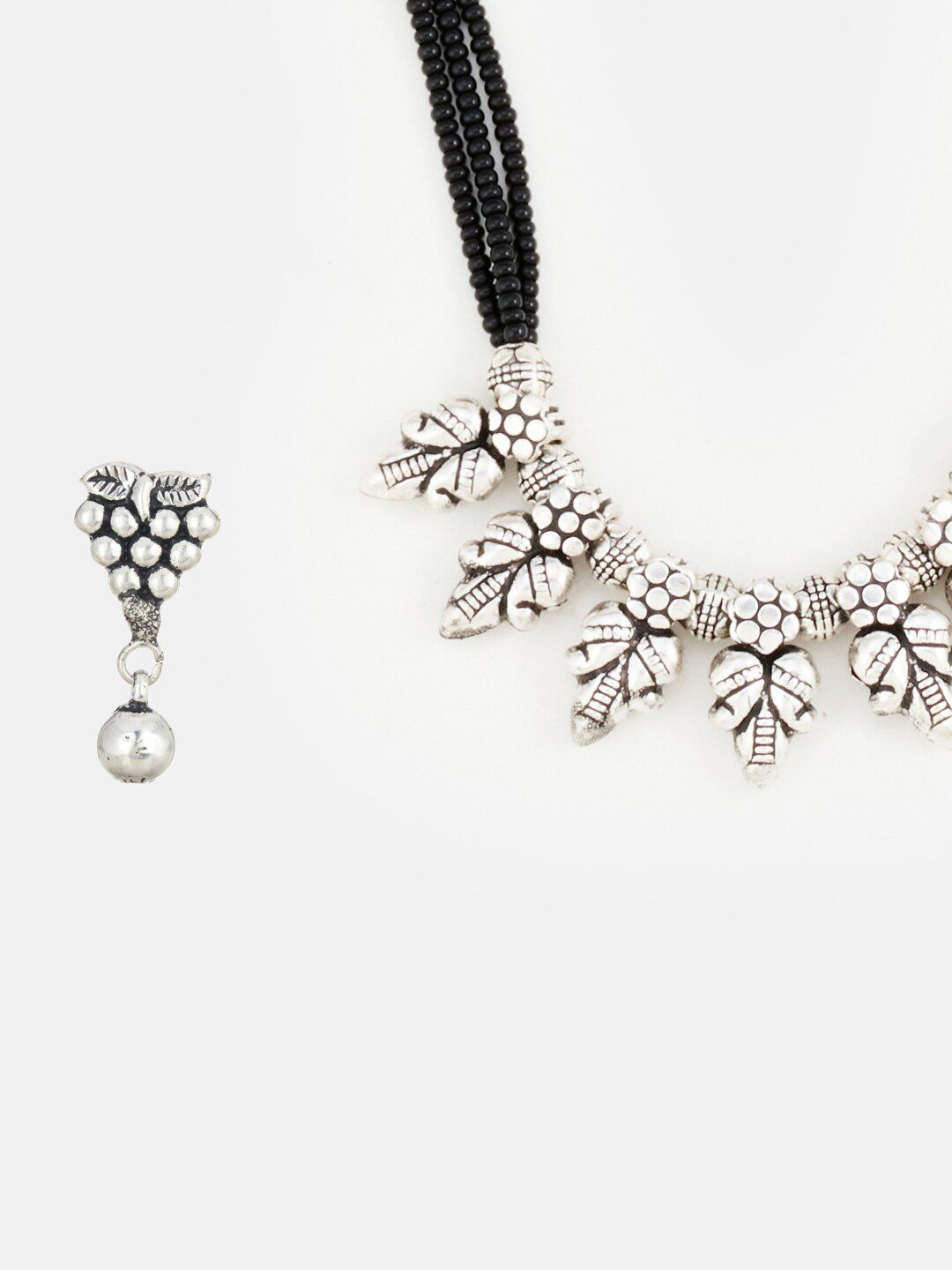 ATIBELLE Set Of 2 Silver-Plated & Stone-Studded Black Beaded Mangalsutras