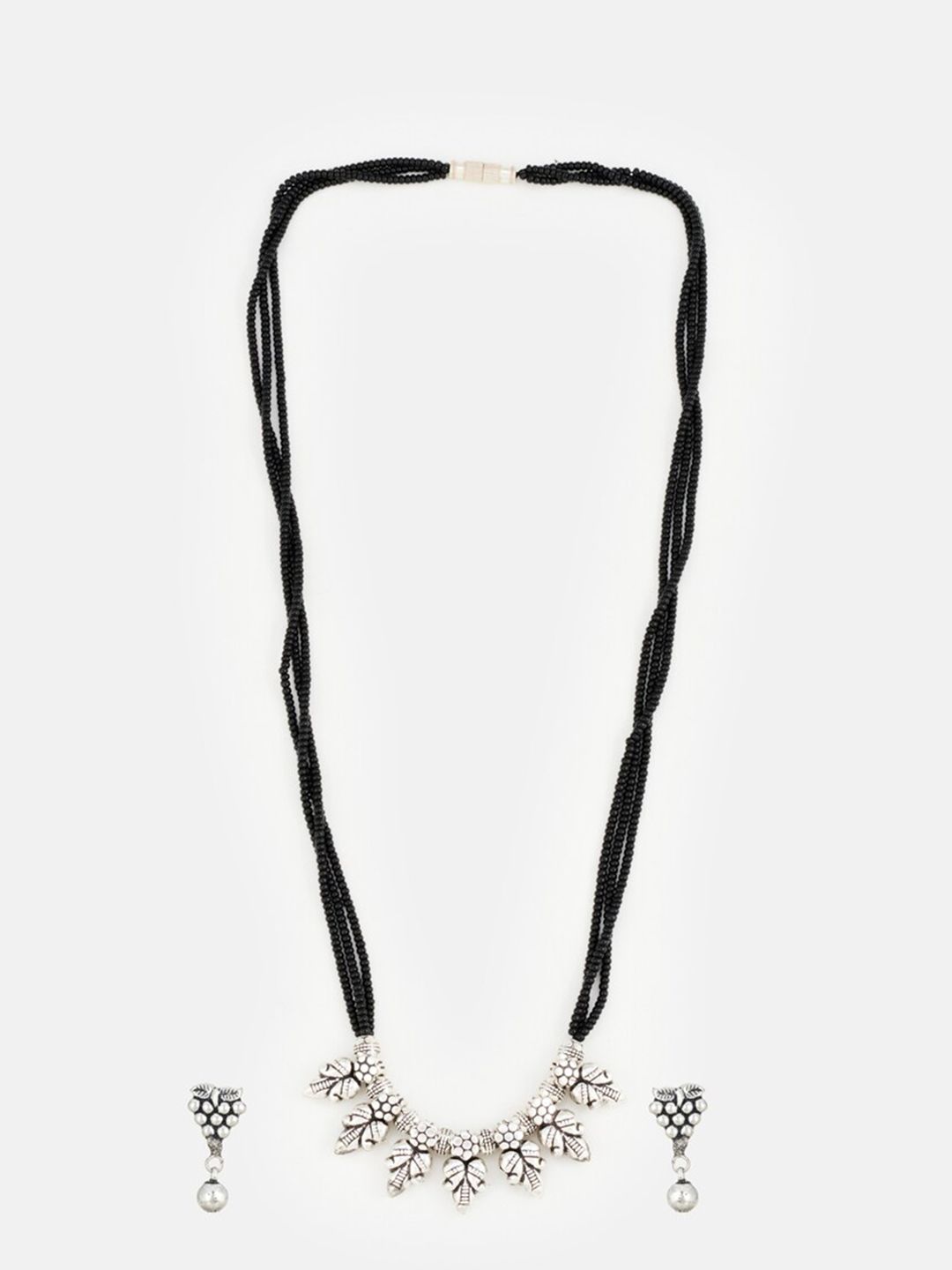 ATIBELLE Set Of 2 Silver-Plated & Stone-Studded Black Beaded Mangalsutras