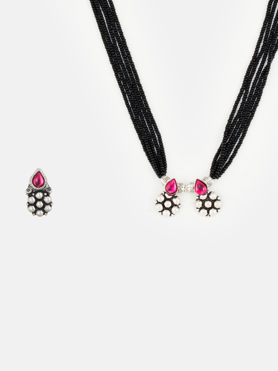 ATIBELLE Set Of 2 Silver-Plated & Stone-Studded Black Beaded Mangalsutras