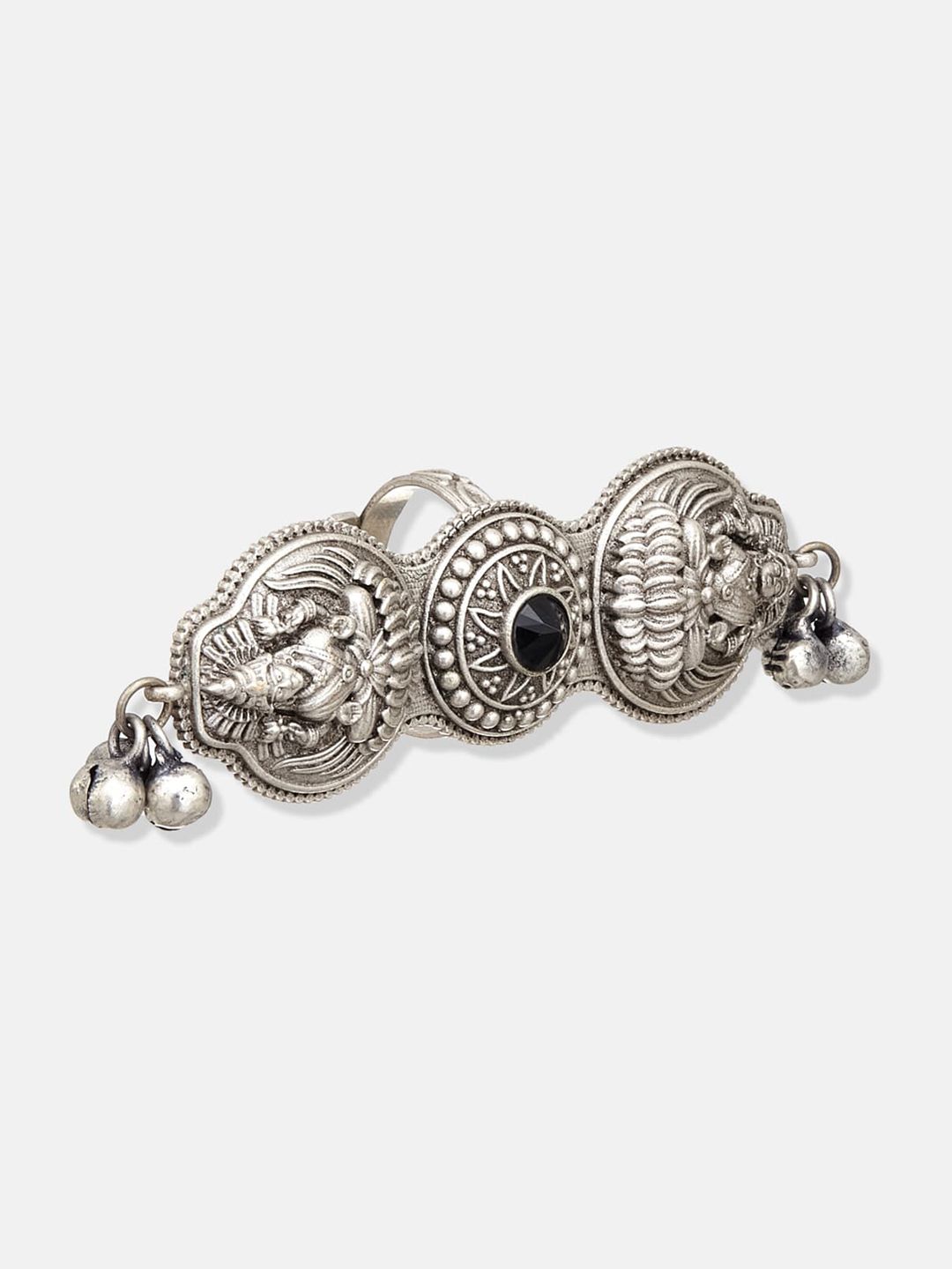 ATIBELLE Set Of 2 Silver-Plated Kundan-Studded & Goddess Inspired Adjustable Finger Rings