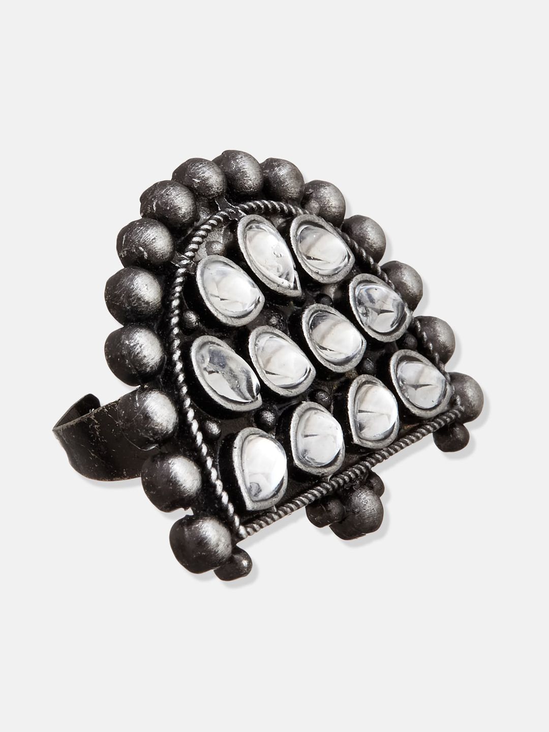 ATIBELLE Set Of 2 Silver-Plated Kundan-Studded & Goddess Inspired Adjustable Finger Rings