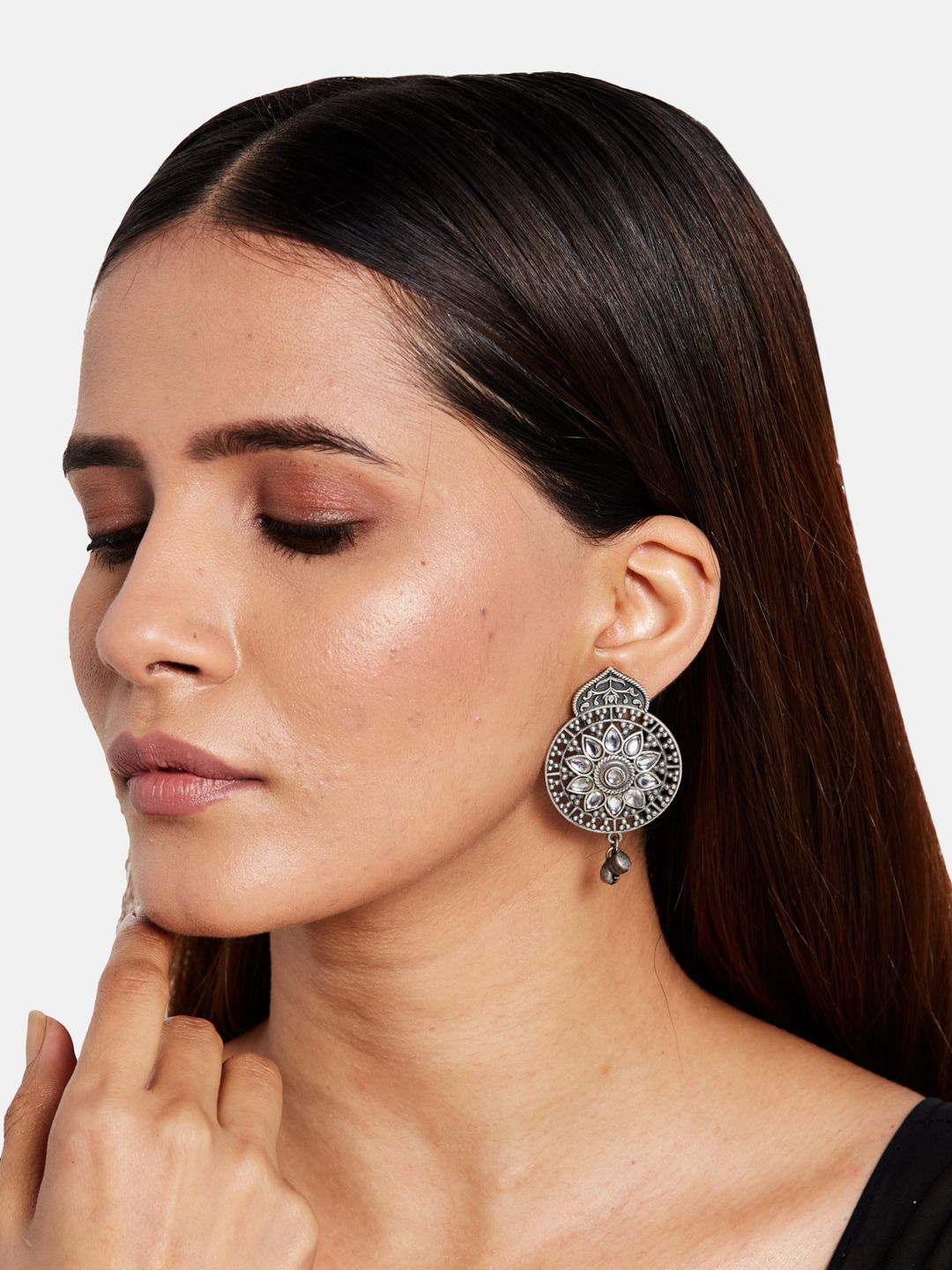 ATIBELLE Set Of 2 German Silver Silver-Plated Floral Drop Earrings