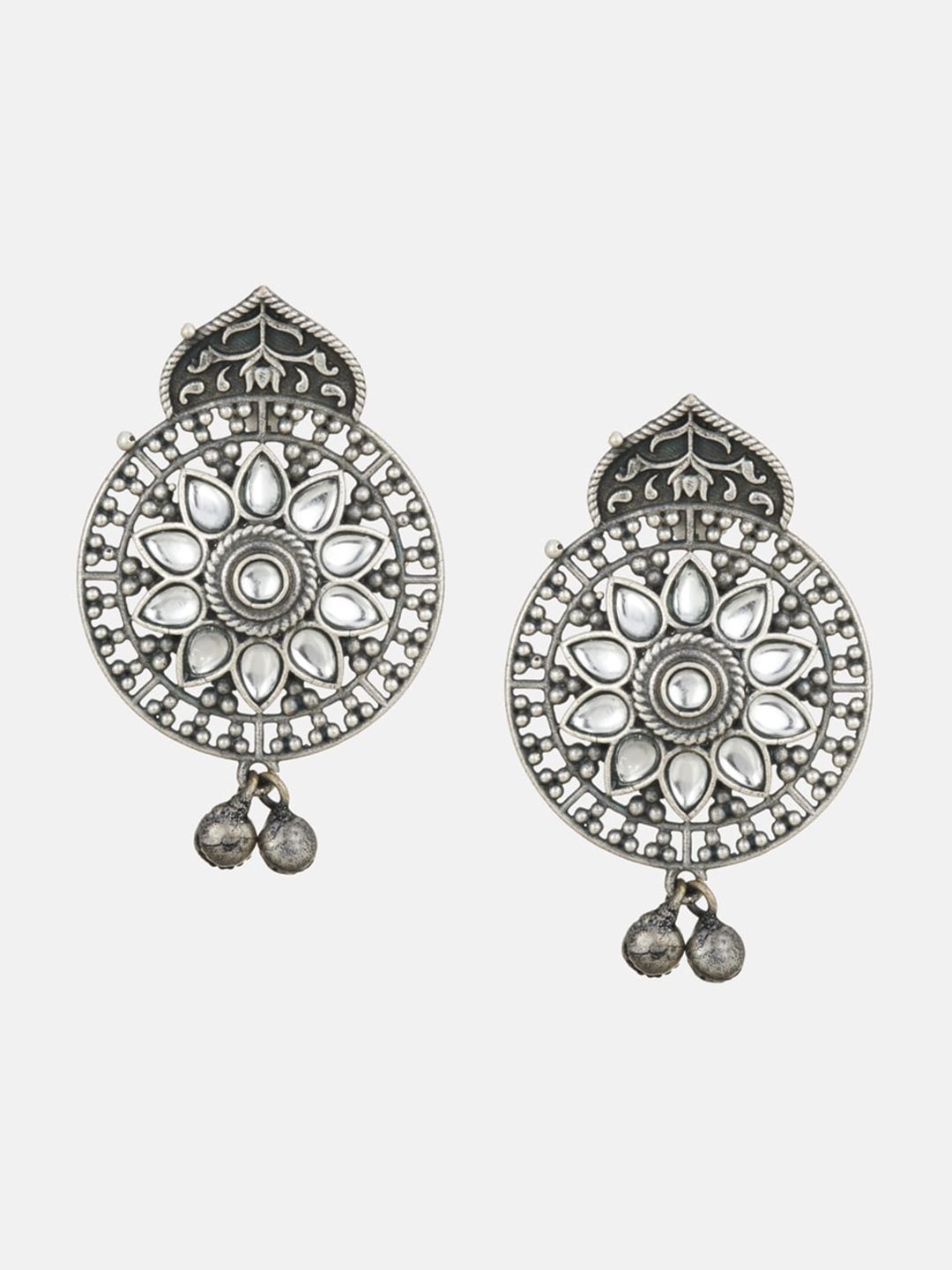ATIBELLE Set Of 2 German Silver Silver-Plated Floral Drop Earrings
