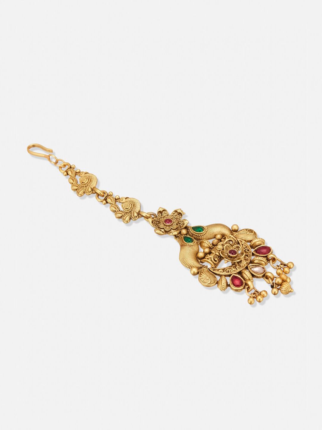 ATIBELLE Set Of 2 Gold-Plated Stone-Studded & Floral Shaped Maangtikkas