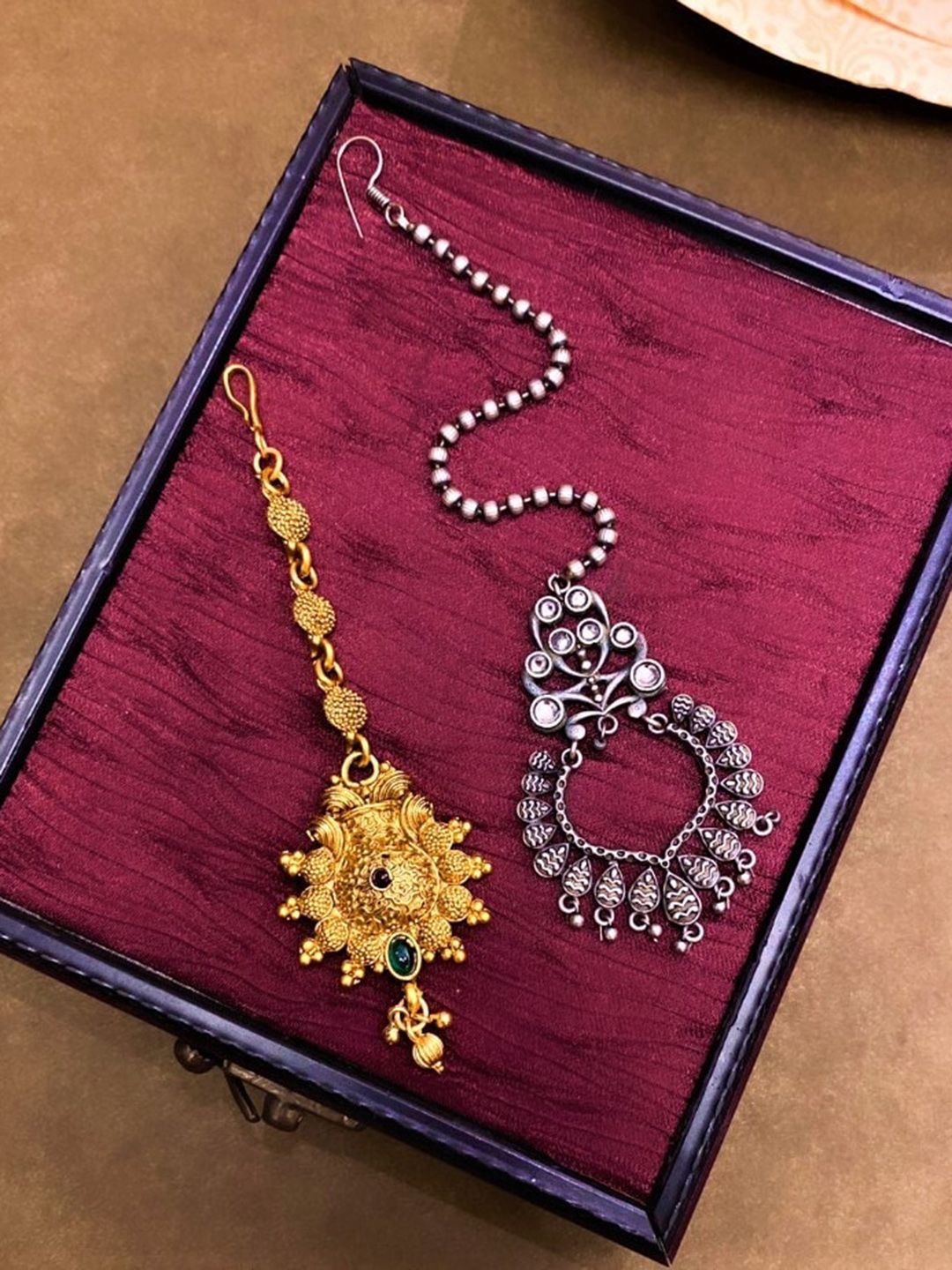 ATIBELLE Set Of 2 Gold & Silver-Plated Stone-Studded Maangtikkas