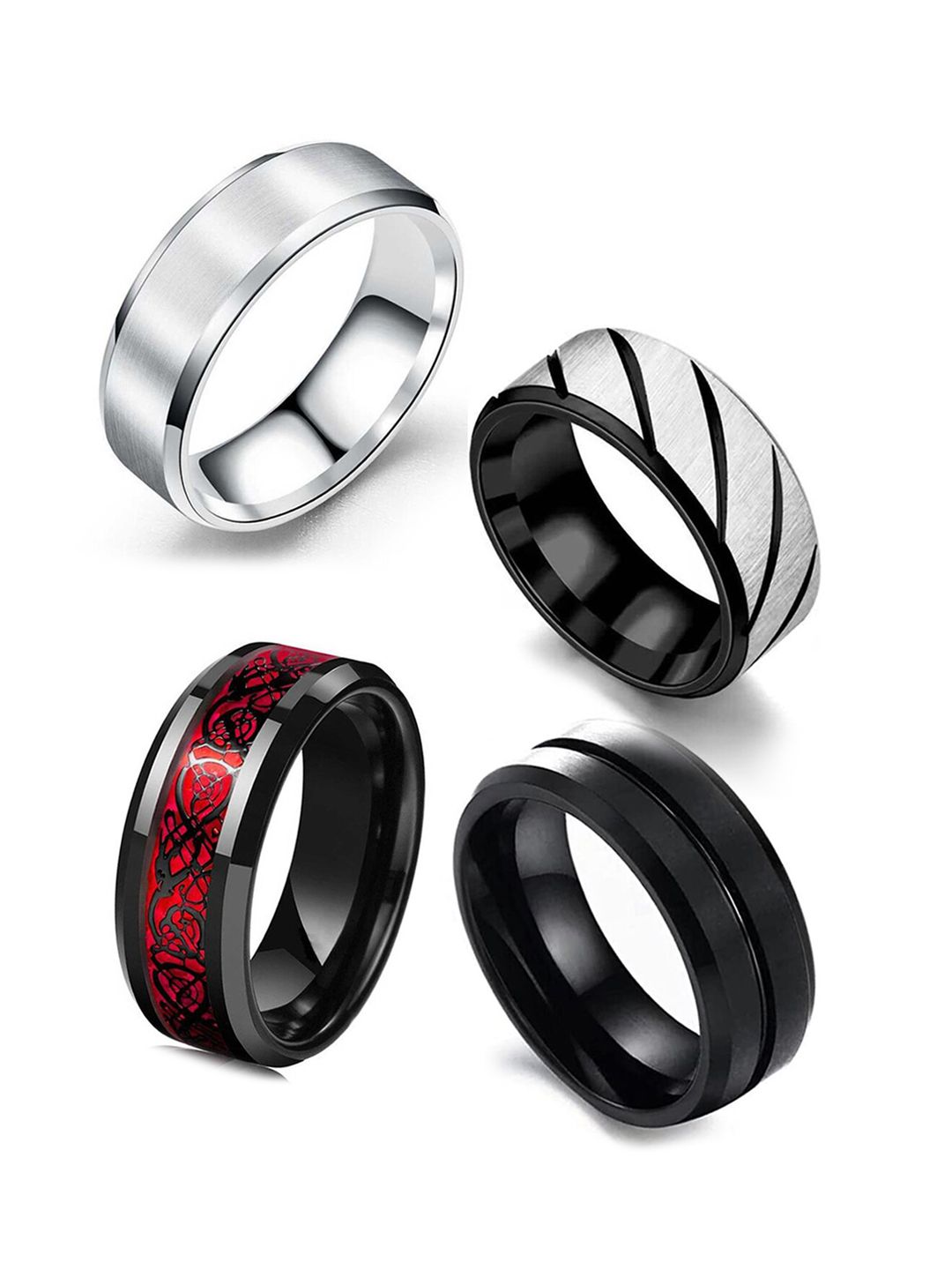 MEENAZ Unisex Set Of 4 Silver-Plated Finger Rings-picture-24
