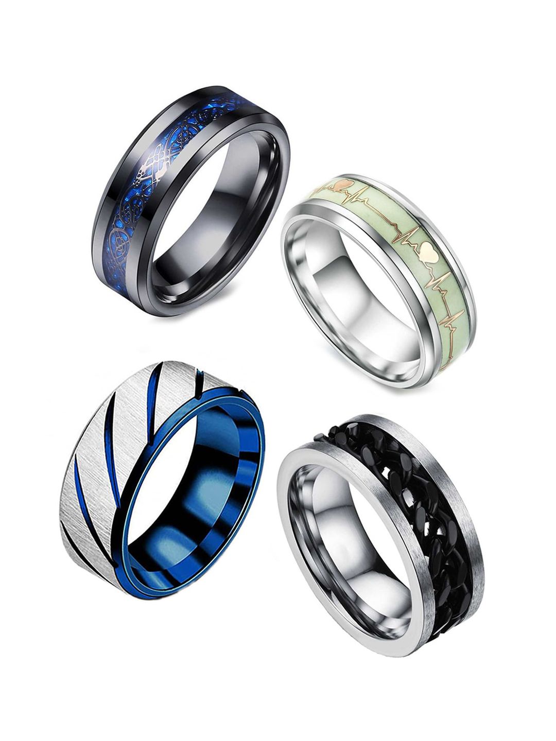 MEENAZ Unisex Set Of 4 Silver-Plated Finger Rings-picture-55