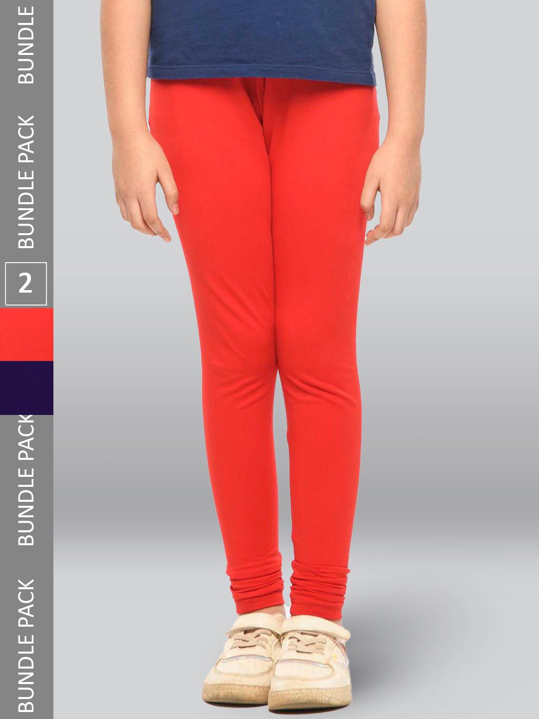 LYRA Girls Pack Of 2 Mid-Rise Breathable Cotton Churidar-Length Leggings-picture-32