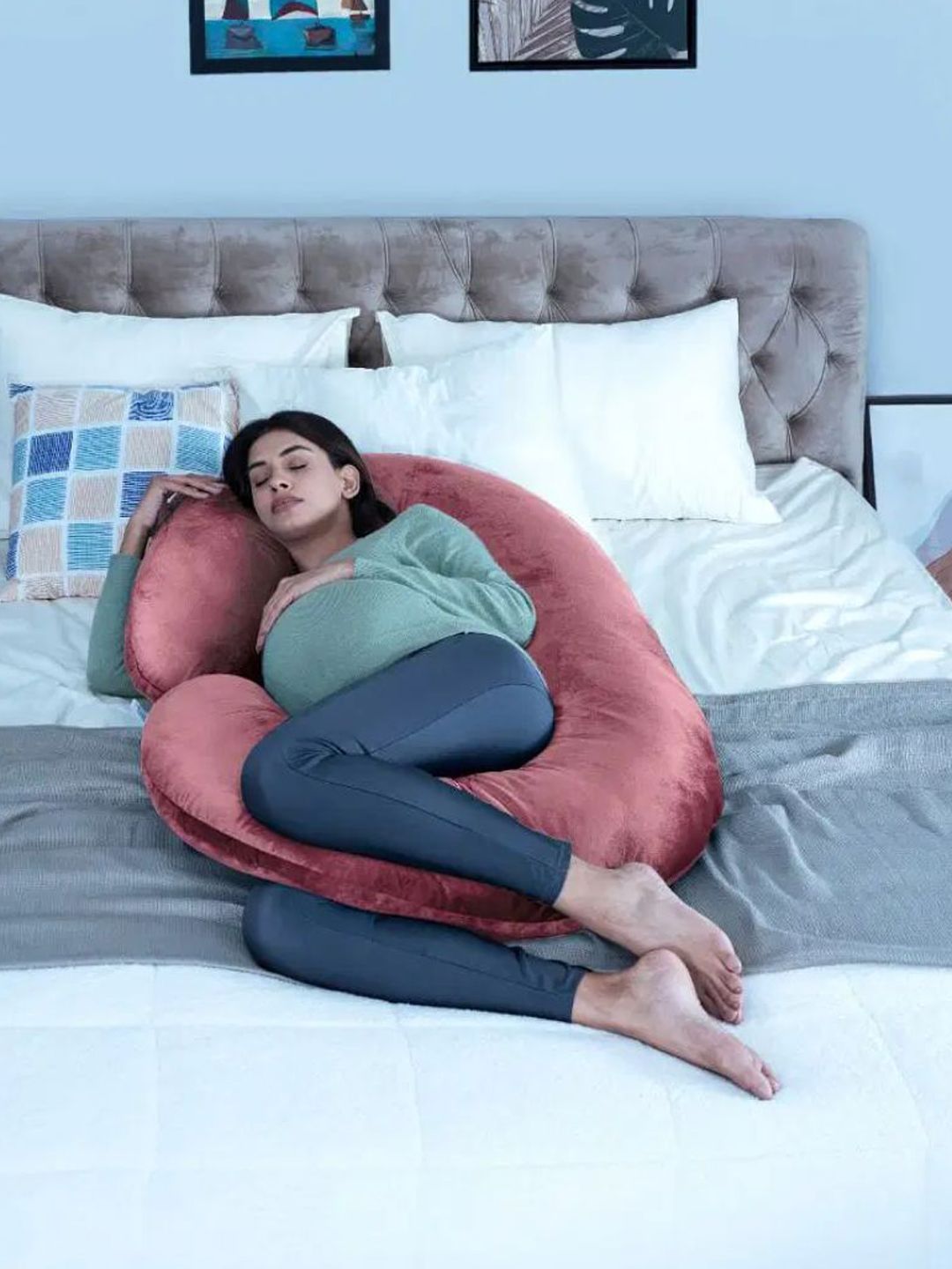 wakefit Women Pink 200 GSM C-Shaped Maternity Pillow-picture-49