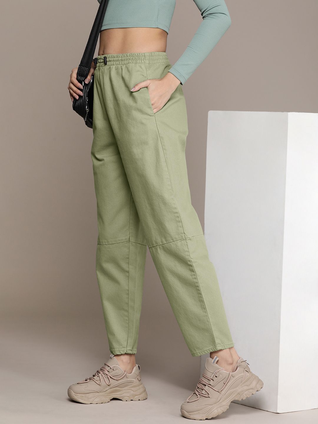 The Roadster Life Co. Women Solid Mid-Rise Pure Cotton Regular Trousers-picture-12
