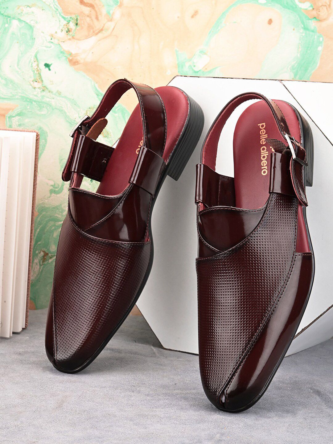 pelle albero Men Textured Leather Shoe-Style Sandals-image-10