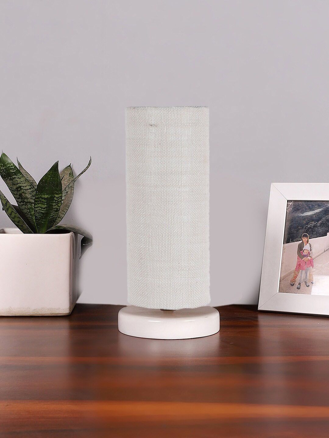 Devansh White Jute Table Lamp With Wood Base-image-2