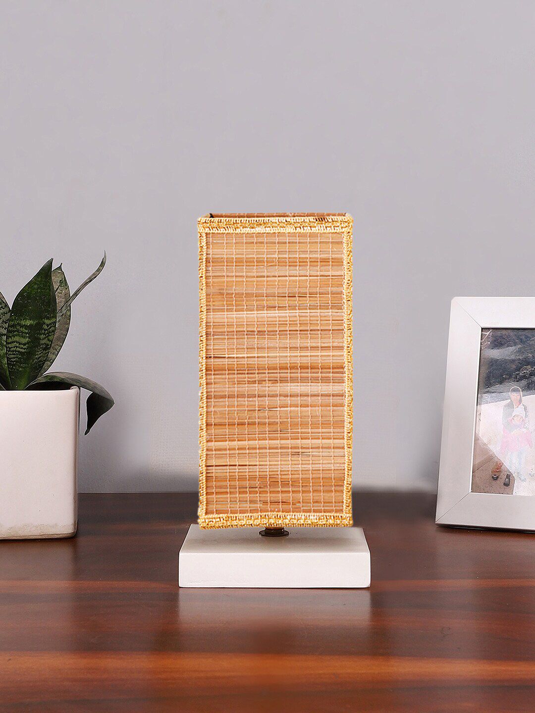 Devansh White & Beige Textured Bamboo Table Lamp-image-14