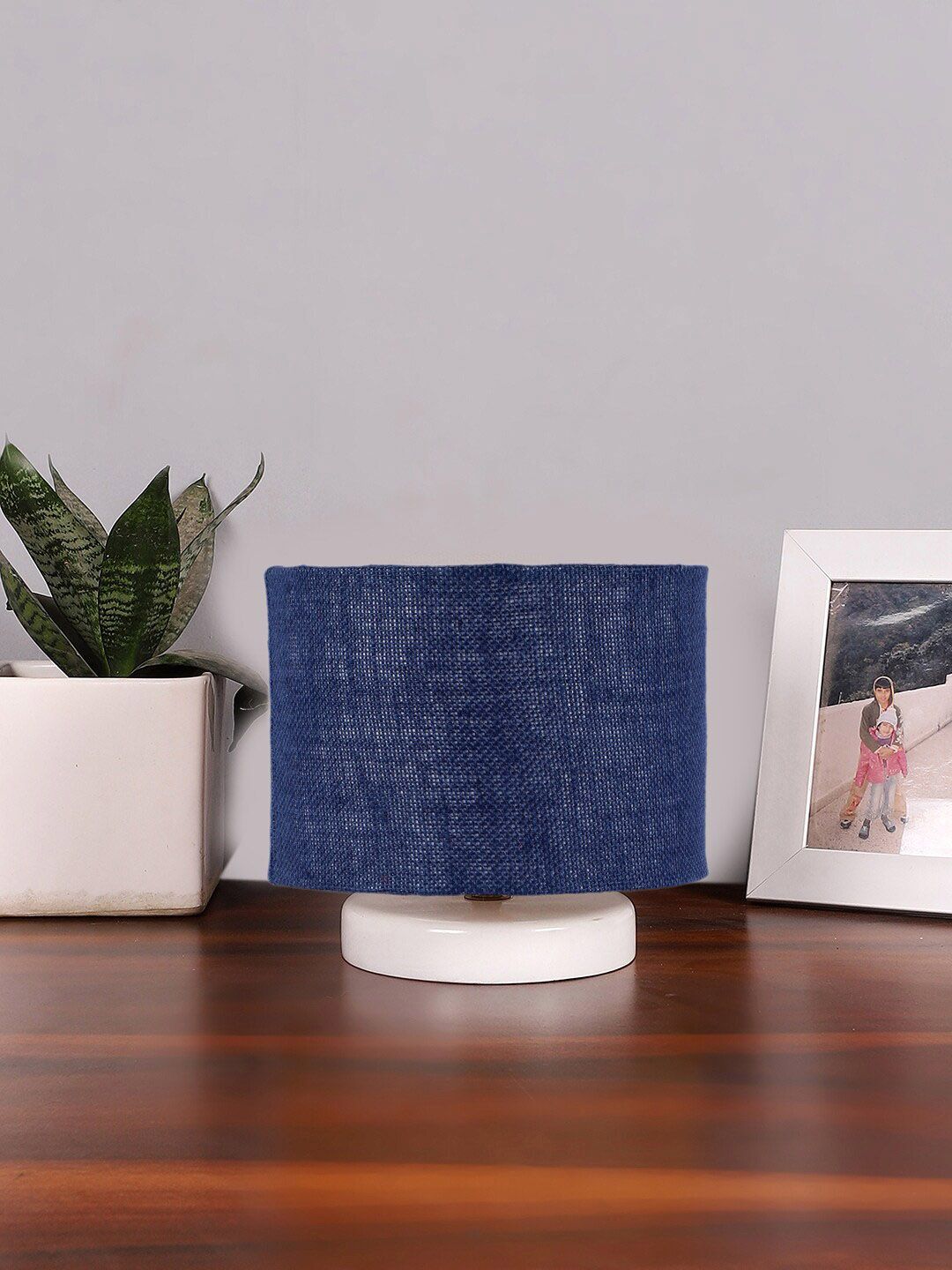 Devansh White & Blue Jute Table Lamp With Wooden Base-image-3
