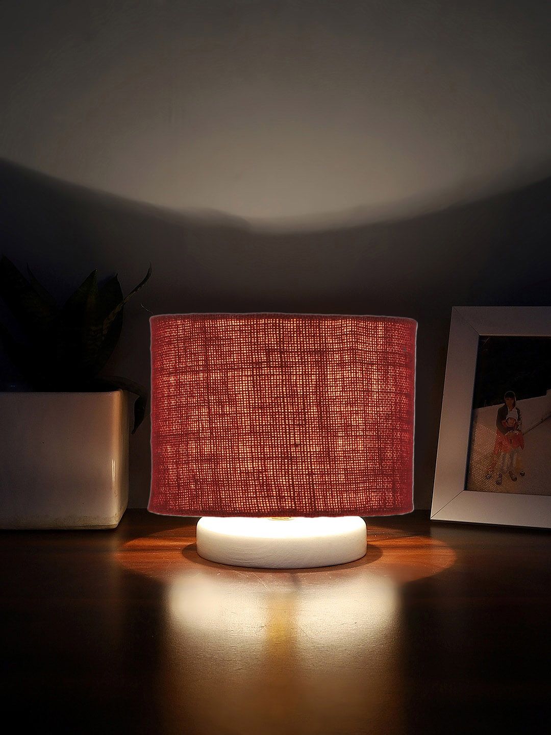Devansh White & Maroon Jute & Wooden Table Lamp-image-6