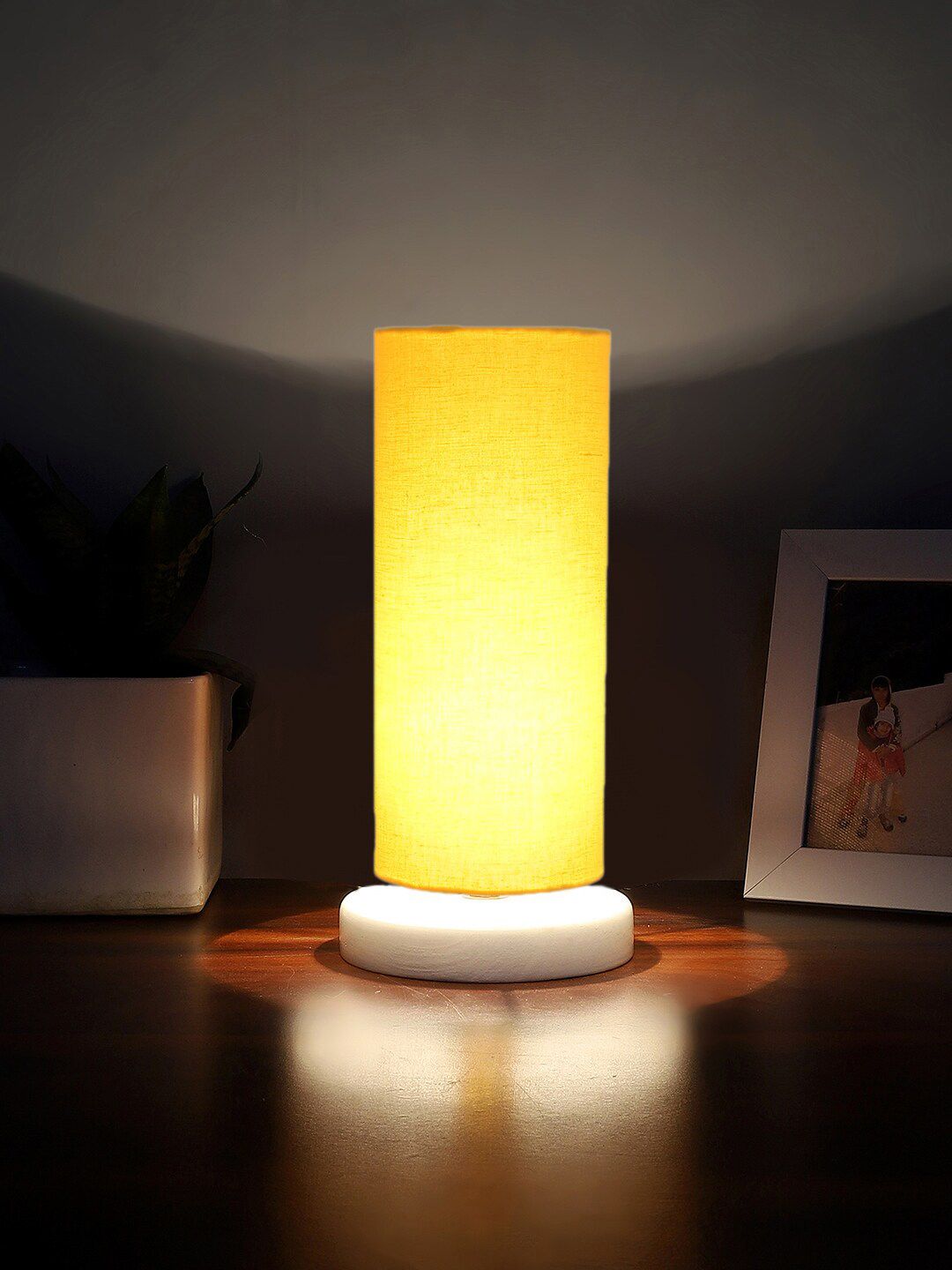 Devansh Yellow & White Cylindrical Wooden Table Lamps-picture-35