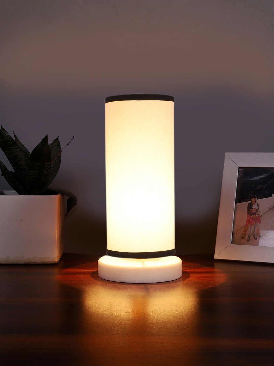 Devansh White Cylindrical Wooden Table Lamp-image-4
