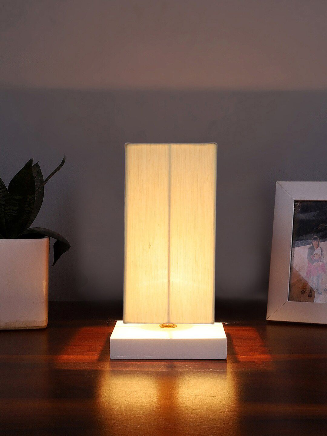 Devansh White & Beige Rectangle Wooden Table Lamp-image-18