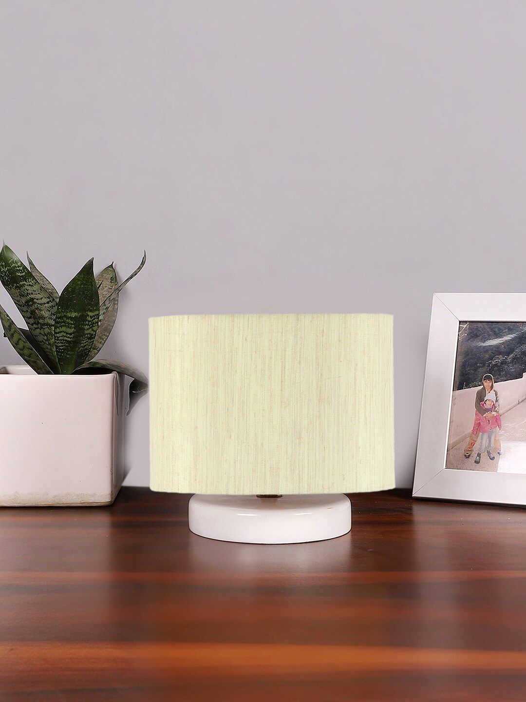 Devansh Off-White Cylindrical Wooden Table Lamp-image-7