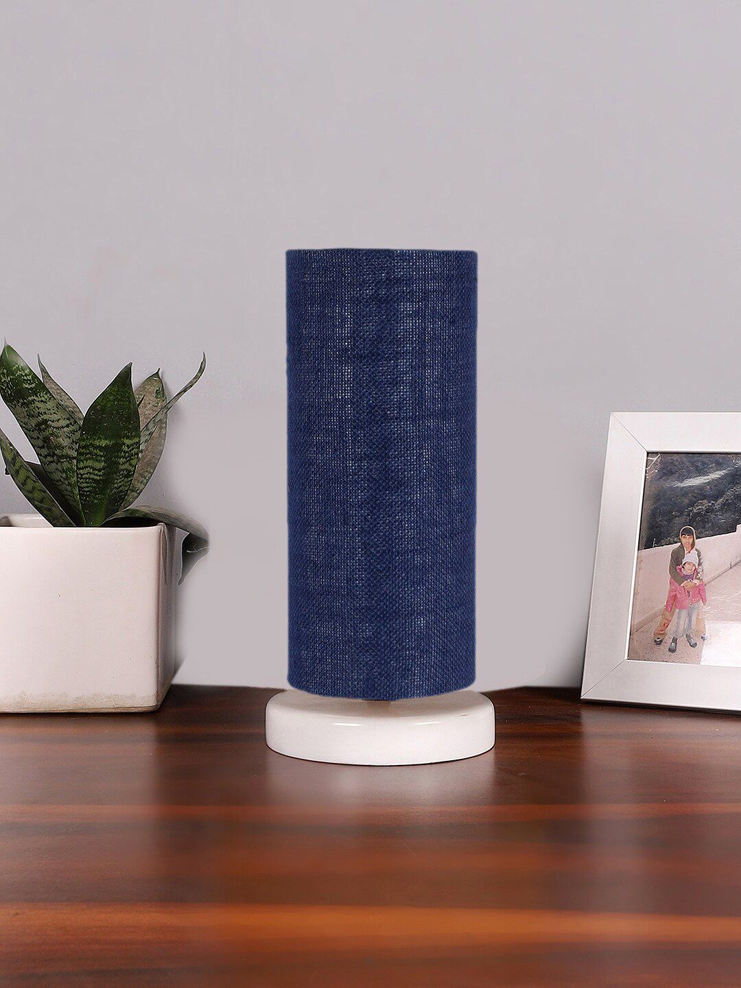 Devansh White & Blue Wooden Table Lamp-image-1