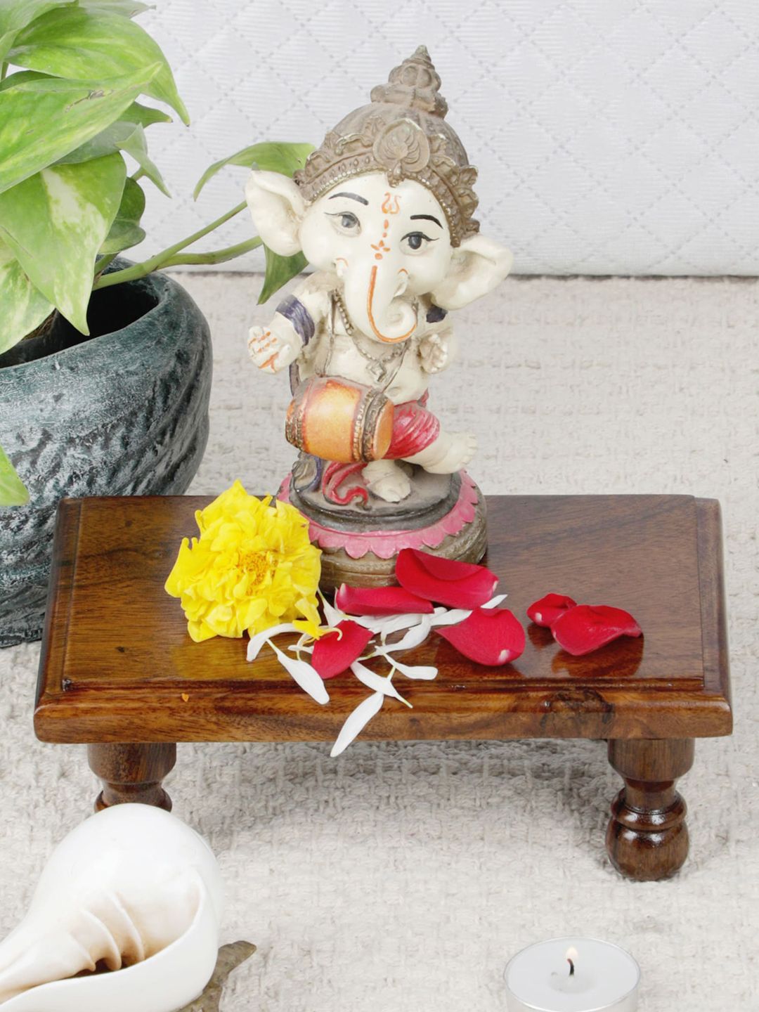 GLOBALLY INDIAN Brown Wooden Chowkie-picture-20