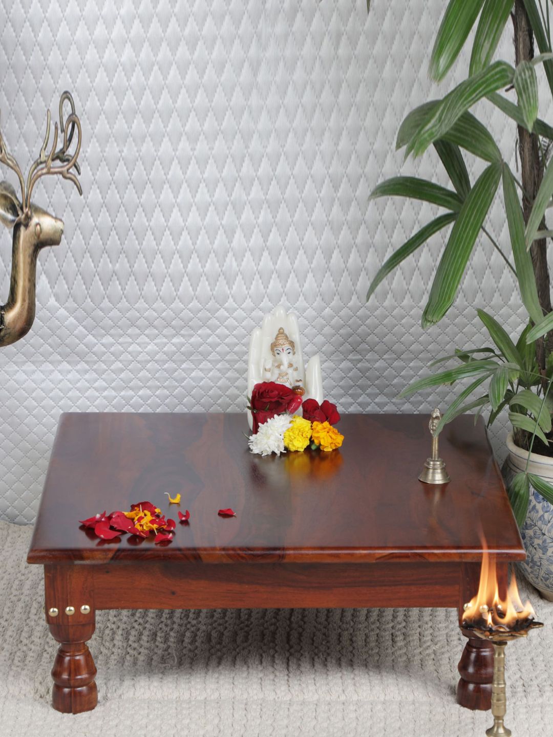GLOBALLY INDIAN Brown Square Wooden Pooja Chowkie-picture-39