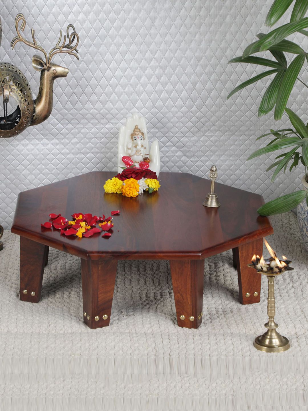 GLOBALLY INDIAN Brown Wooden Pooja Chowkie-picture-33