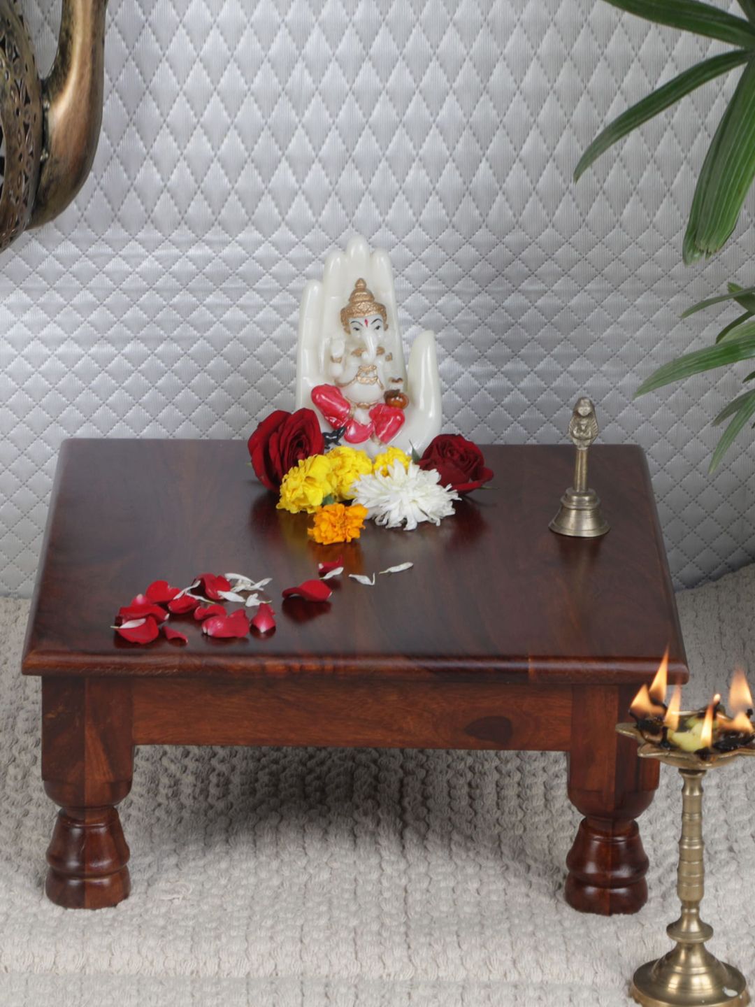 GLOBALLY INDIAN Brown Square Wooden Pooja Chowkie-picture-37