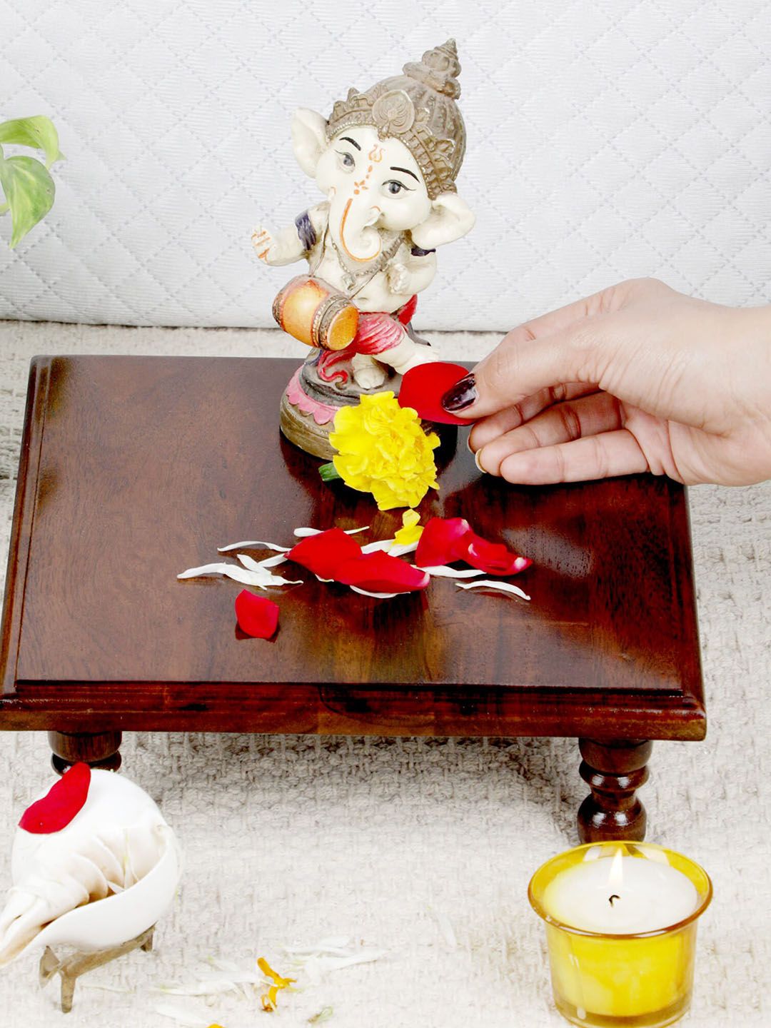 GLOBALLY INDIAN Brown Square Wooden Pooja Chowkie-picture-23