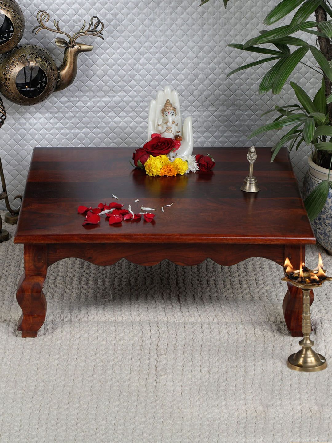 GLOBALLY INDIAN Brown Square Wooden Pooja Chowkie-picture-41