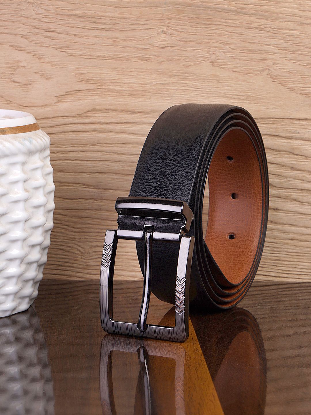 Mast & Harbour Men Black Slim Formal Belt-image-49