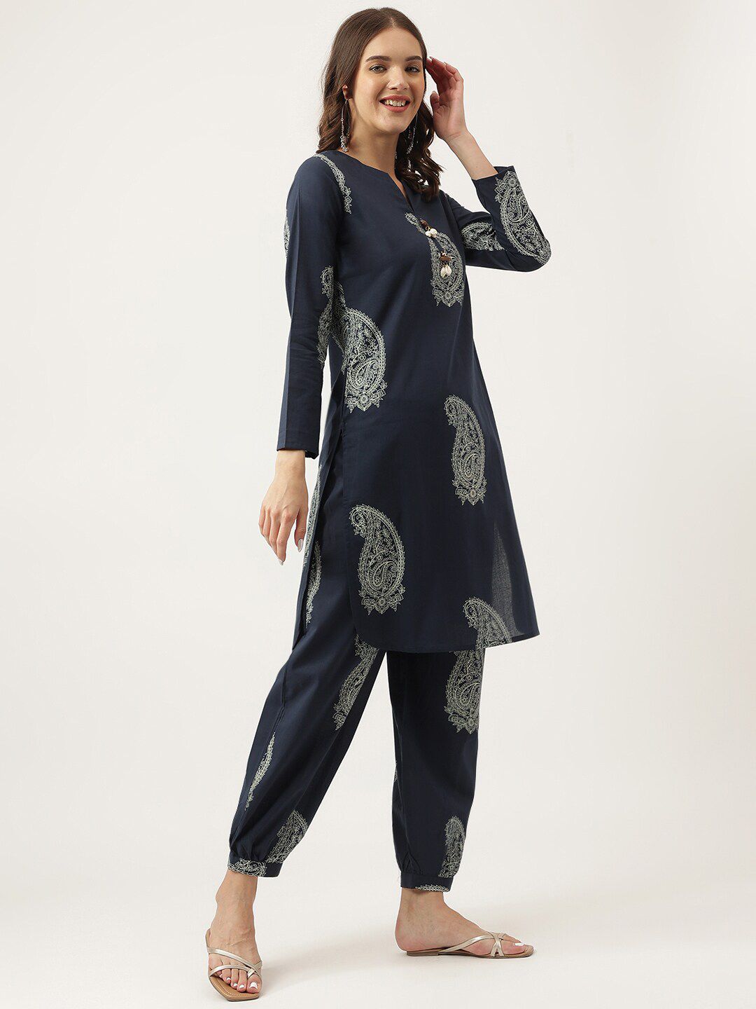 Divena Paisley Printed Pure Cotton Straight Kurta with Trousers