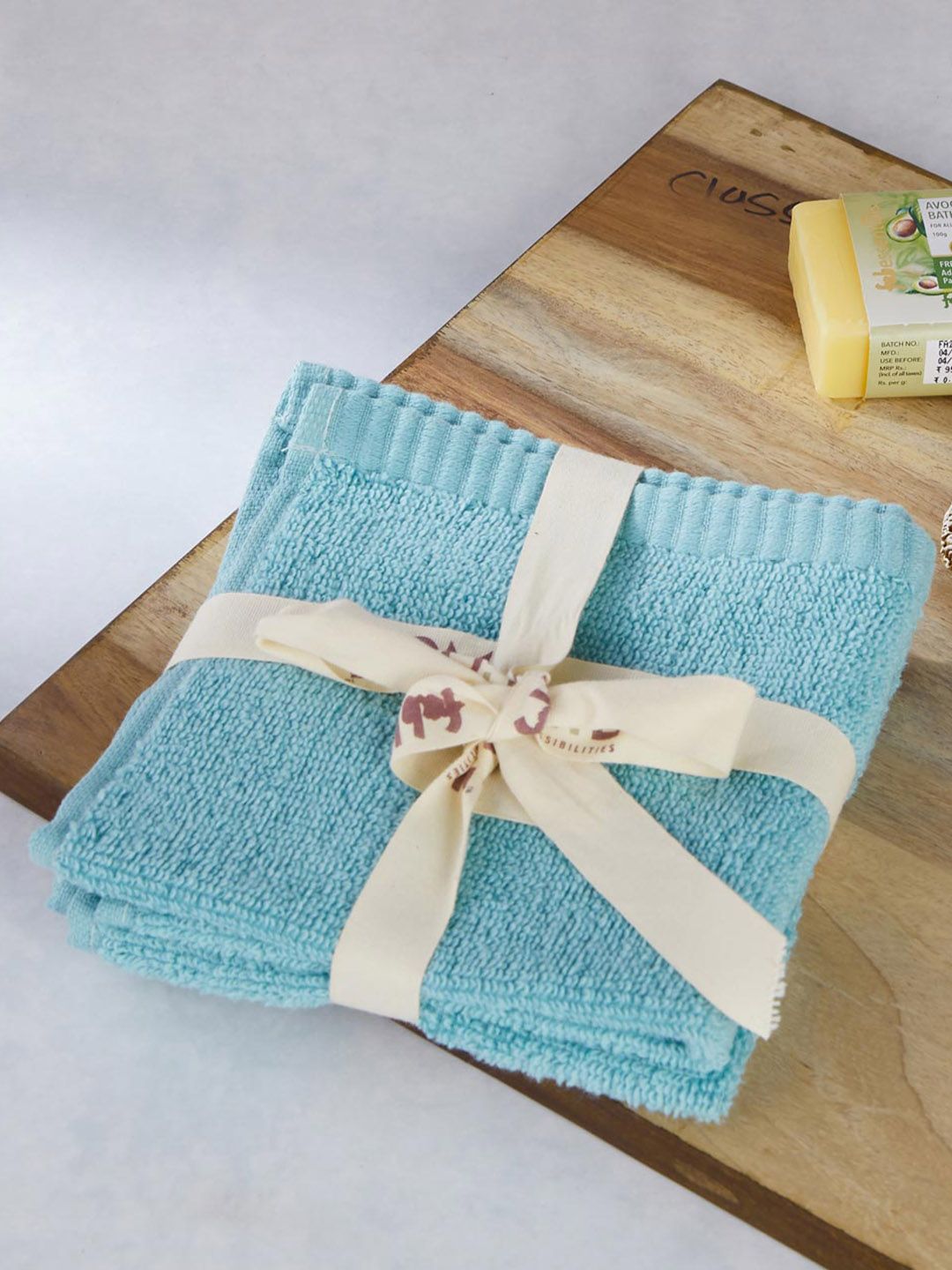Fabindia Ayan Blue 2 Pieces 380 GSM Cotton Face Towels-image-0