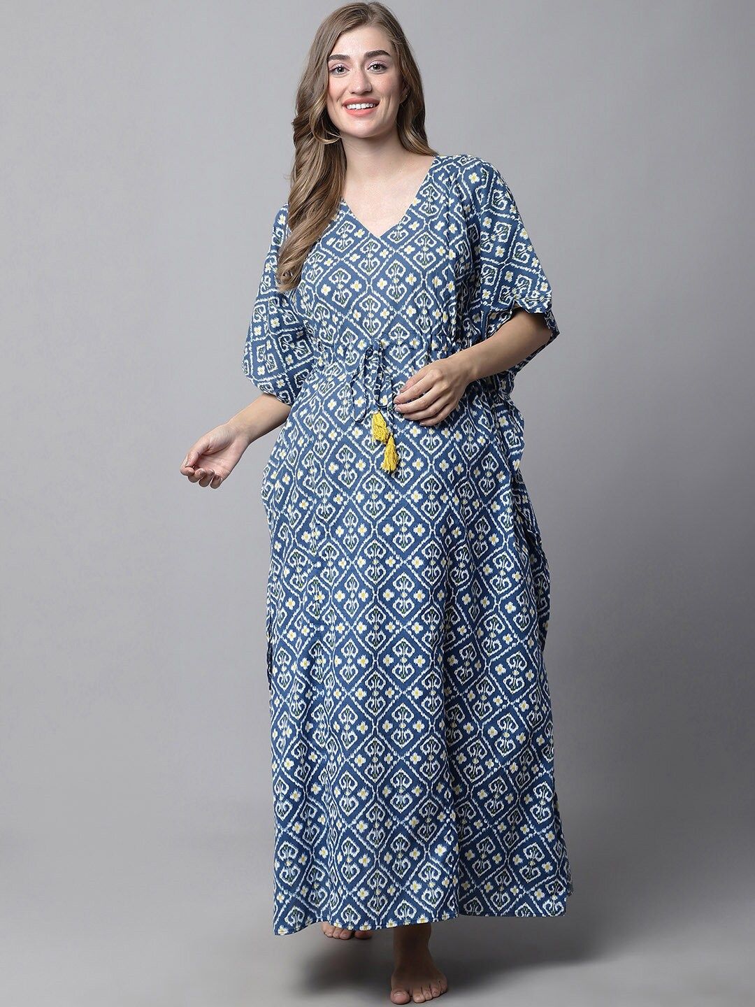 Secret Wish Ethnic Motifs Printed Maternity Pure Cotton Maxi Nightdress-image-23