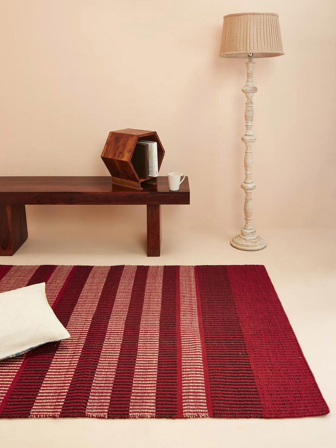 Fabindia Red & Beige Printed Woven Dhurrie-image-11
