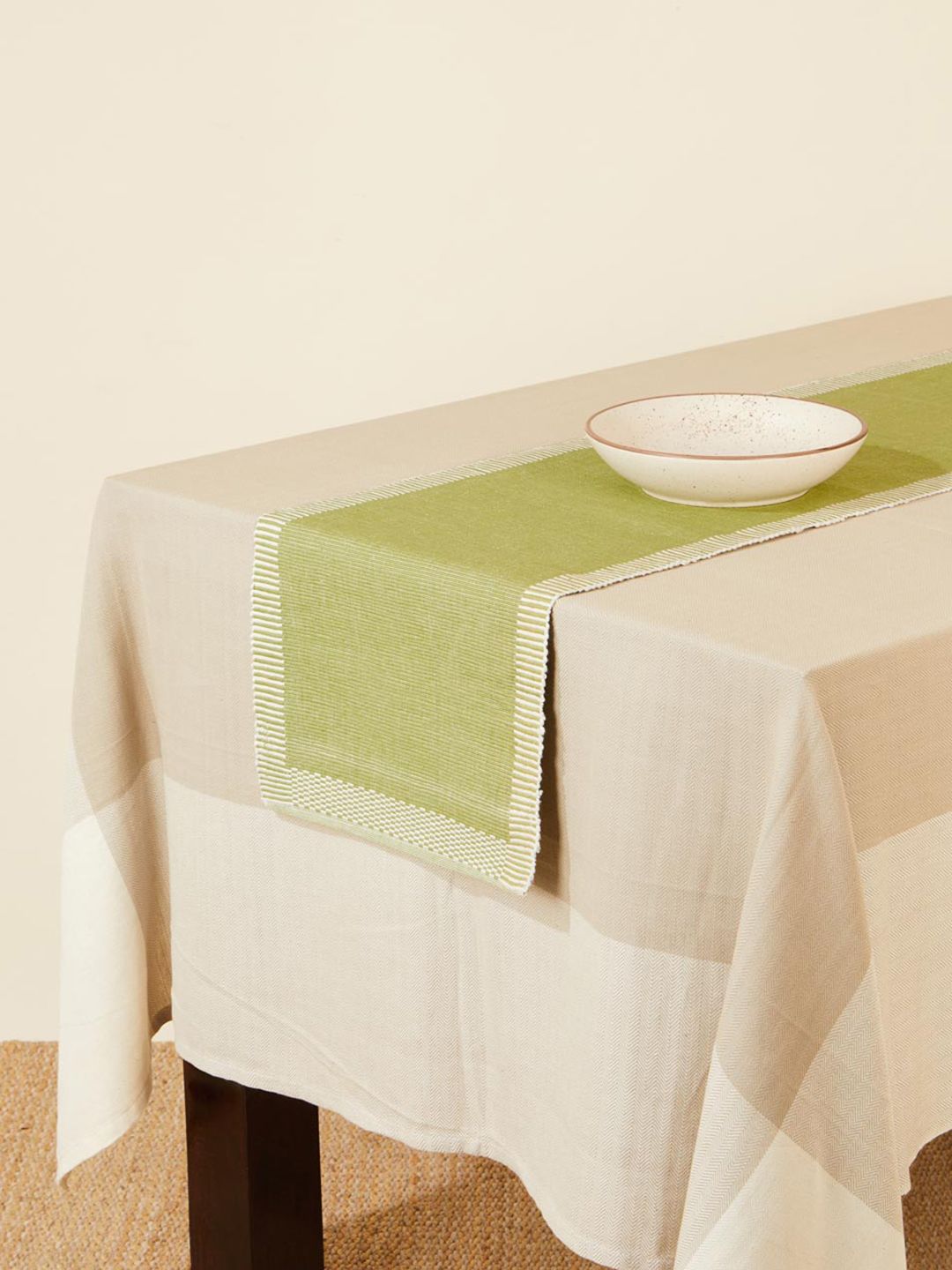 Fabindia Green Woven-Designed Cotton Table Runner-image-14