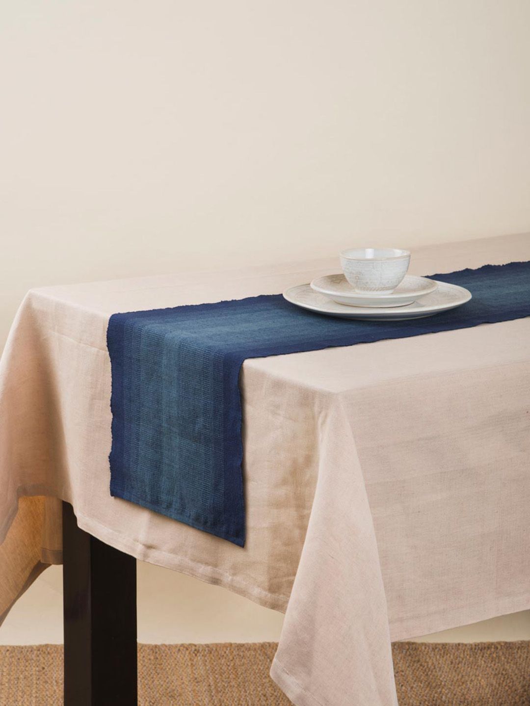Fabindia Amir Blue Striped Woven Cotton Table Runner