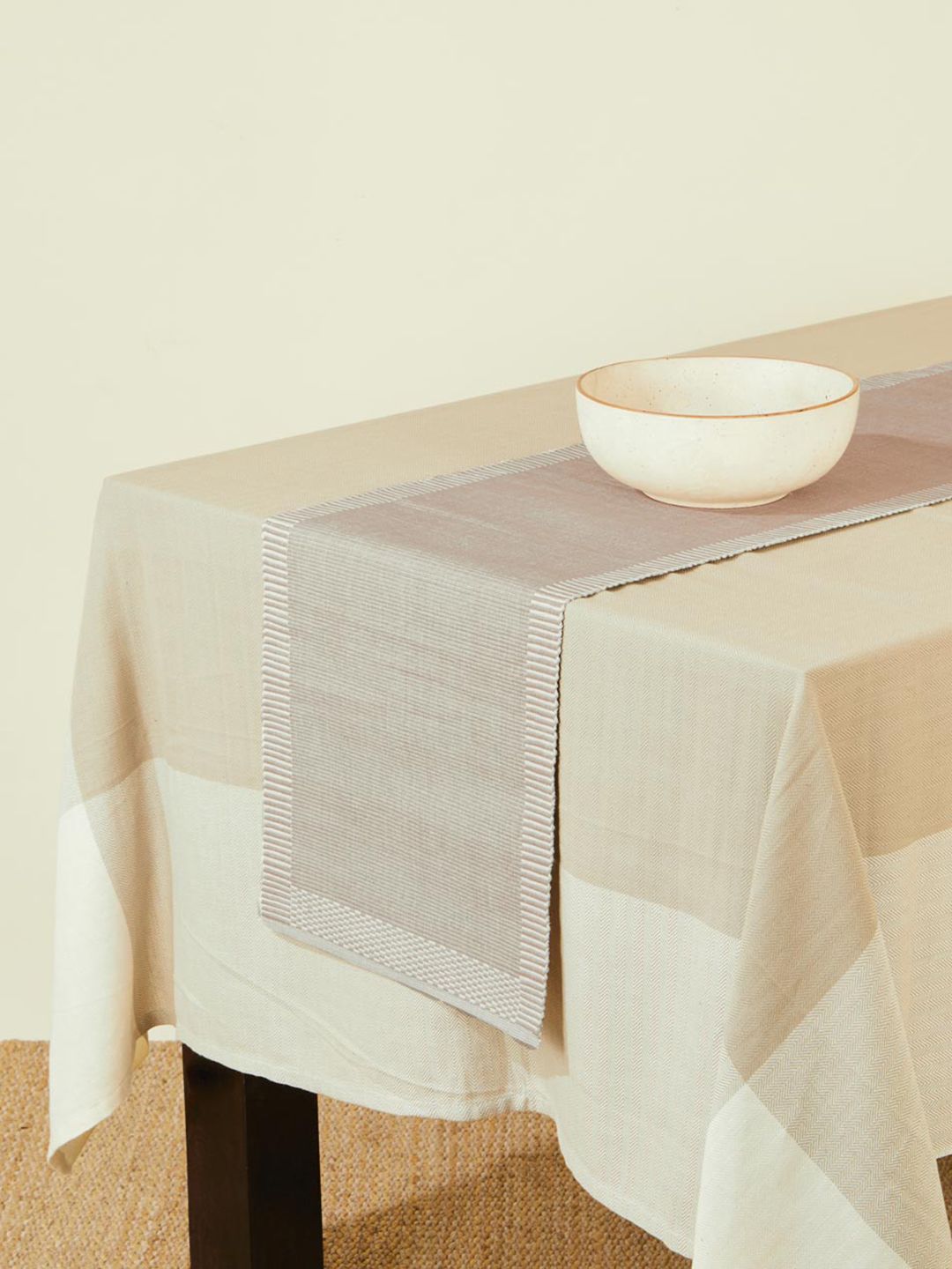 Fabindia Natural Avikar Variation Nude Woven Pure Cotton Table Runner